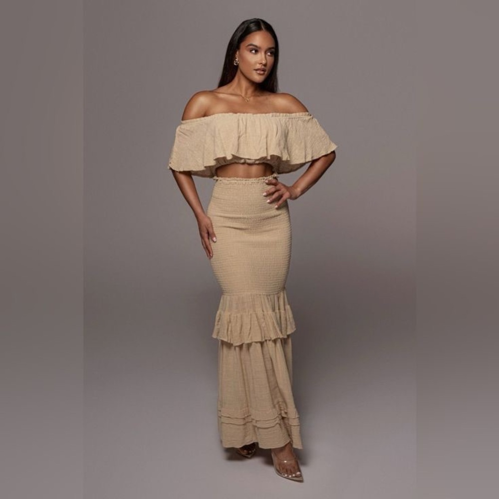 JLUXLABEL Tan Ruffle Maxi Skirt